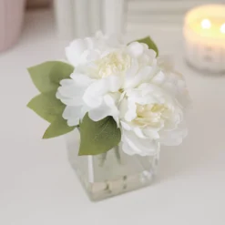 19cm White Roses Artificial Plant In Clear Square Glass Vase -Garden Care Shop 19cm white roses artificial plant in clear square glass vase5010795682690 01i