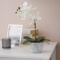 25cm White Orchid Artificial Plant In Grey Ceramic Pot 5 25cm White Orchid Artificial Plant In Grey Ceramic Pot -Garden Care Shop 25cm white orchid artificial plant in grey ceramic pot5010795682669 01i