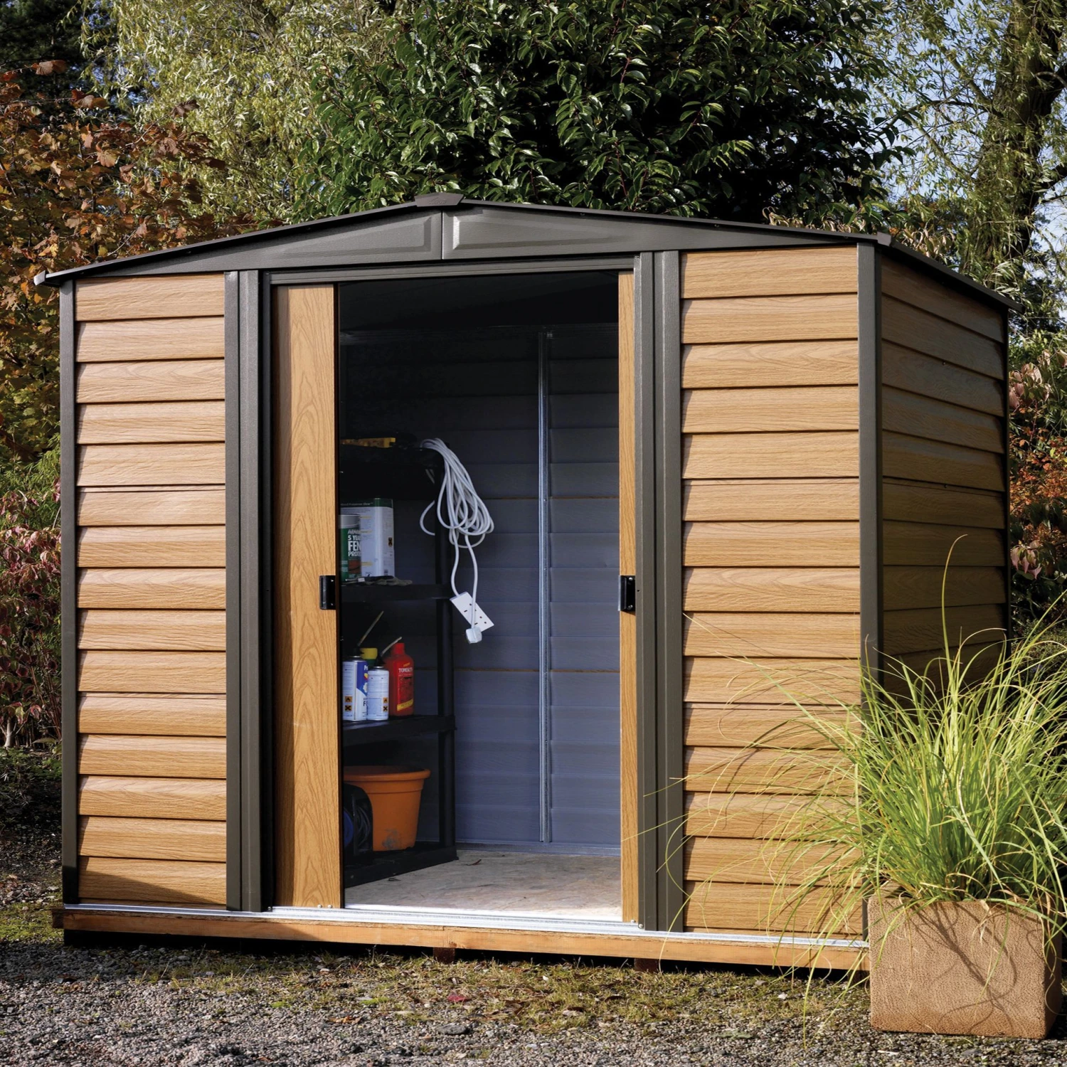 Arrow Woodvale 8x6 Apex Coffee Metal Shed 3 Arrow Woodvale 8x6 Apex Coffee Metal Shed - Image 3