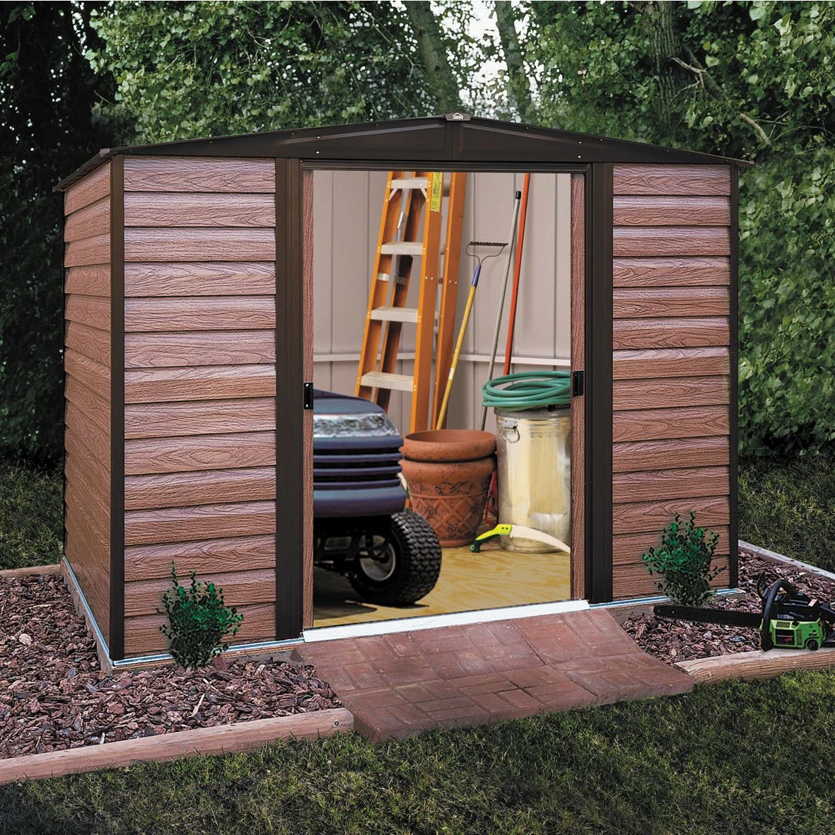 Arrow Woodvale 8x6 Apex Coffee Metal Shed 4 Arrow Woodvale 8x6 Apex Coffee Metal Shed - Image 4