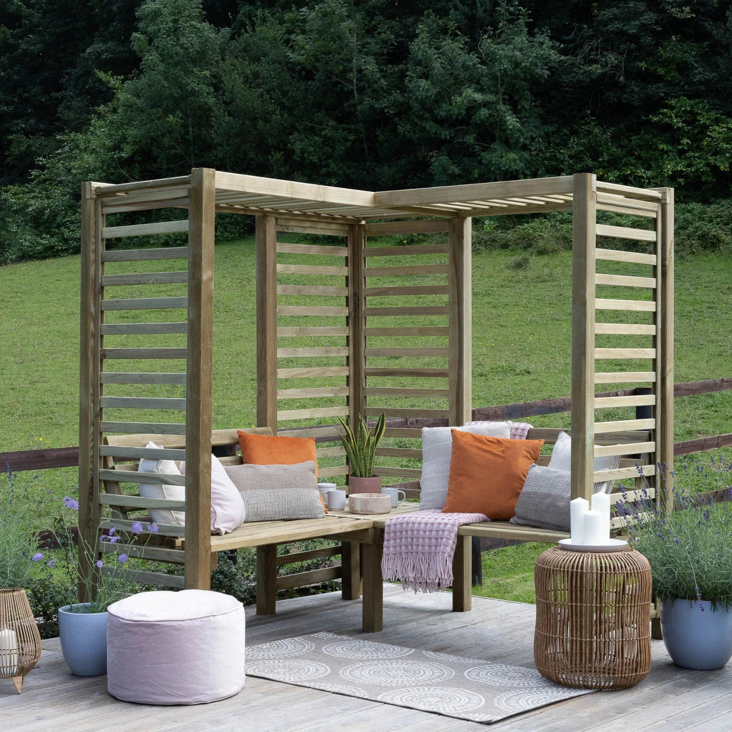 Forest Firenze Corner Arbour, (H)1970mm (W)1800mm (D)1800mm - Assembly Required 1 Forest Firenze Corner Arbour, (H)1970mm (W)1800mm (D)1800mm - Assembly Required