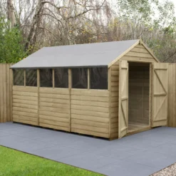 Forest Garden 12x8 Ft Apex Overlap Wooden 2 Door 6 Windows Shed With Floor