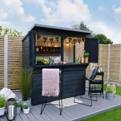 Forest Garden 6x3 Ft Pent Shiplap Garden Bar With Single Door -Garden Care Shop forest garden 6x3 ft pent shiplap garden bar with single door5013053184066 02i bq