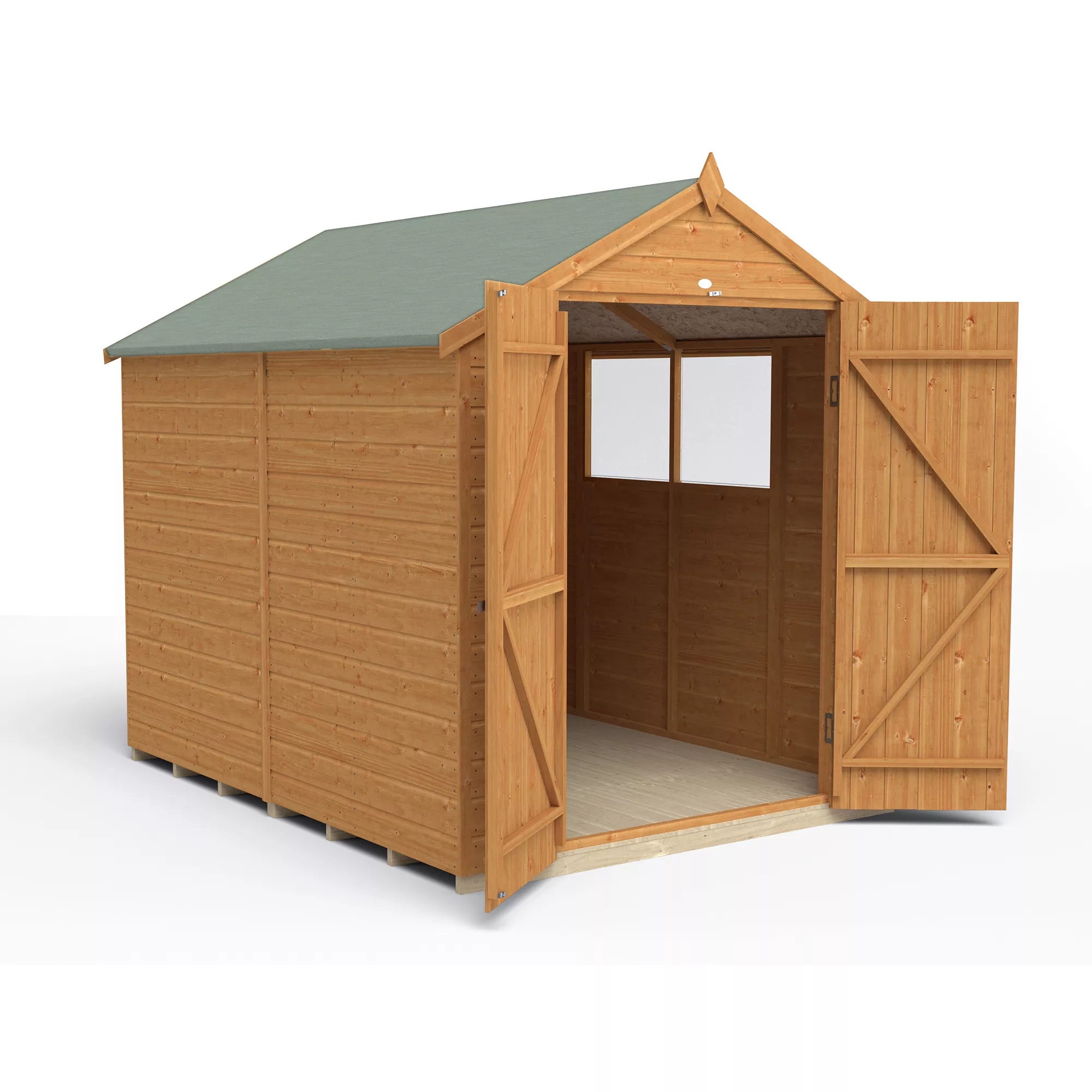 Forest Garden 8x6 Ft Apex Shiplap Wooden 2 Door 2 Windows Shed With Floor (Base Included) 4 Forest Garden 8x6 Ft Apex Shiplap Wooden 2 Door 2 Windows Shed With Floor (Base Included) - Image 4