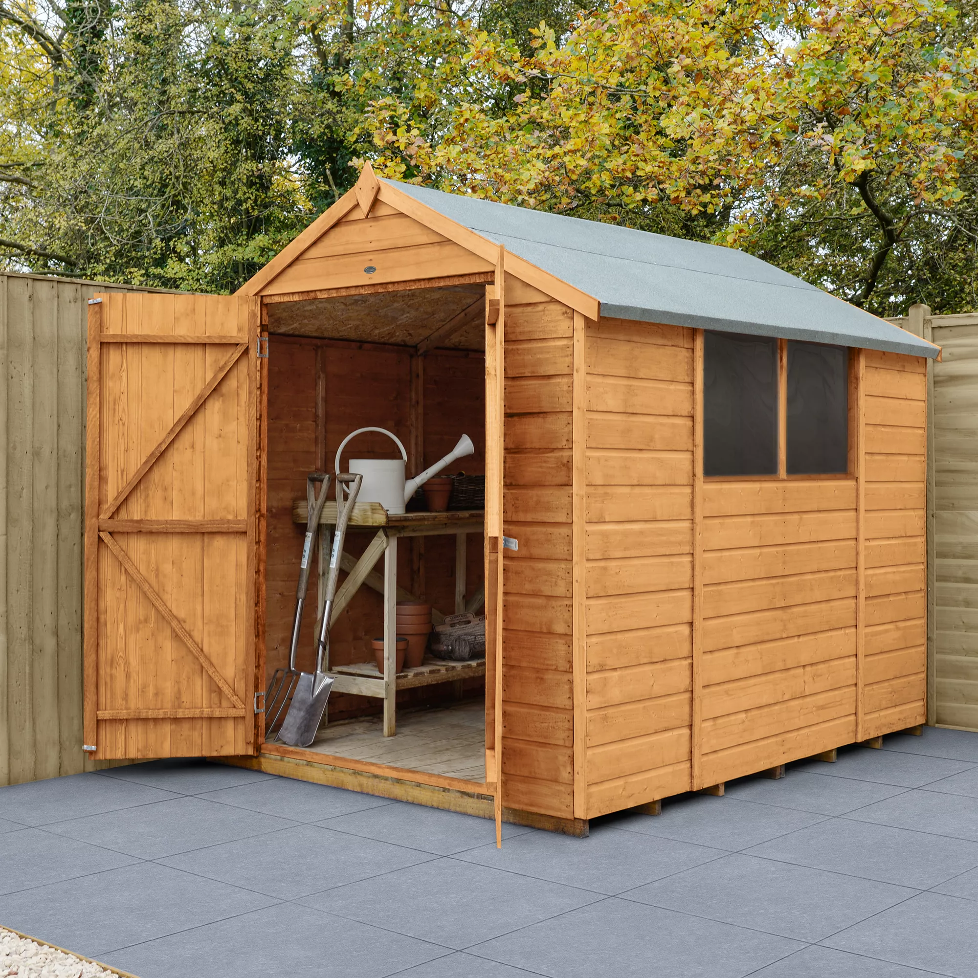 Forest Garden 8x6 Ft Apex Shiplap Wooden 2 Door 2 Windows Shed With Floor (Base Included) 1 Forest Garden 8x6 Ft Apex Shiplap Wooden 2 Door 2 Windows Shed With Floor (Base Included)