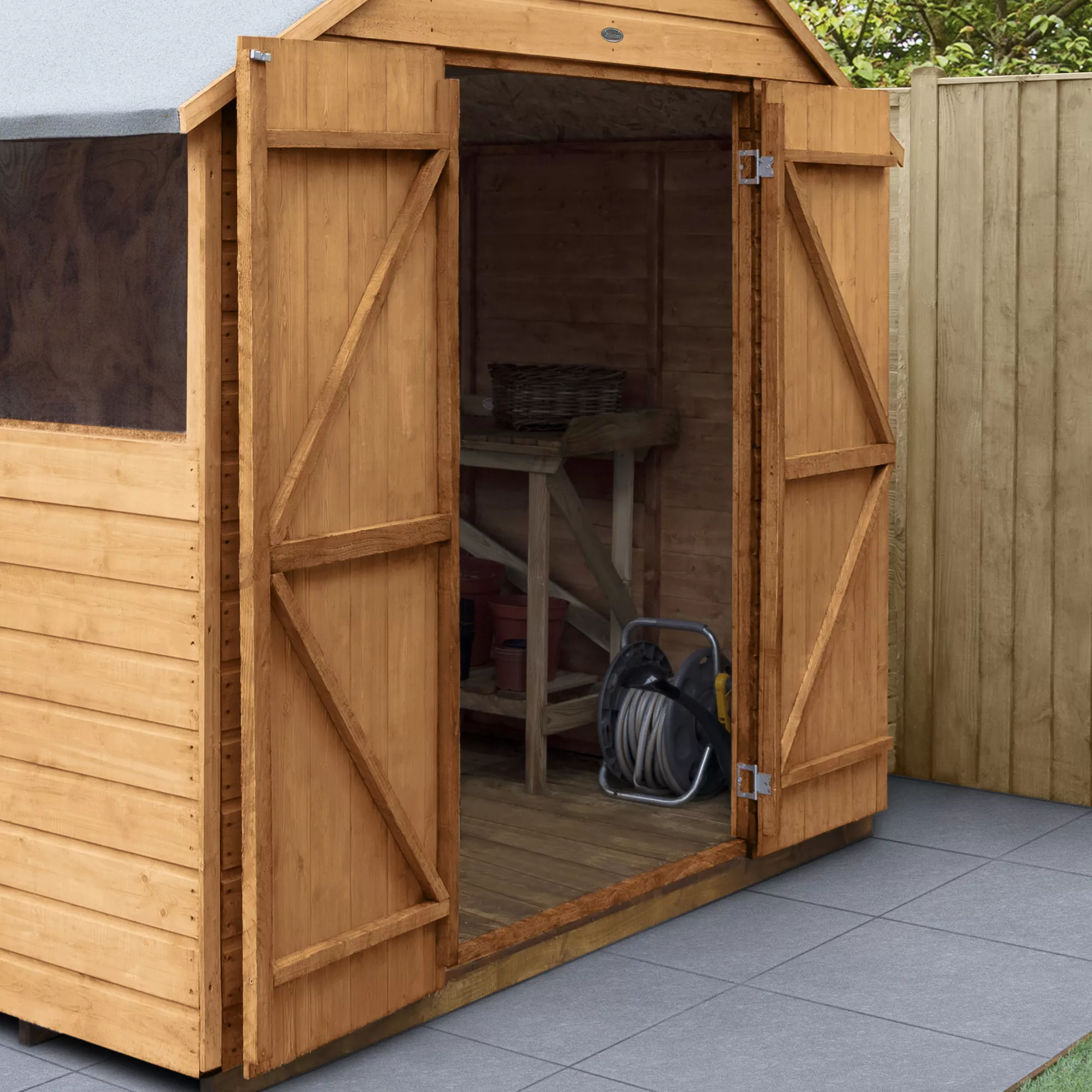 Forest Garden 8x6 Ft Apex Shiplap Wooden 2 Door 2 Windows Shed With Floor (Base Included) 7 Forest Garden 8x6 Ft Apex Shiplap Wooden 2 Door 2 Windows Shed With Floor (Base Included) - Image 7