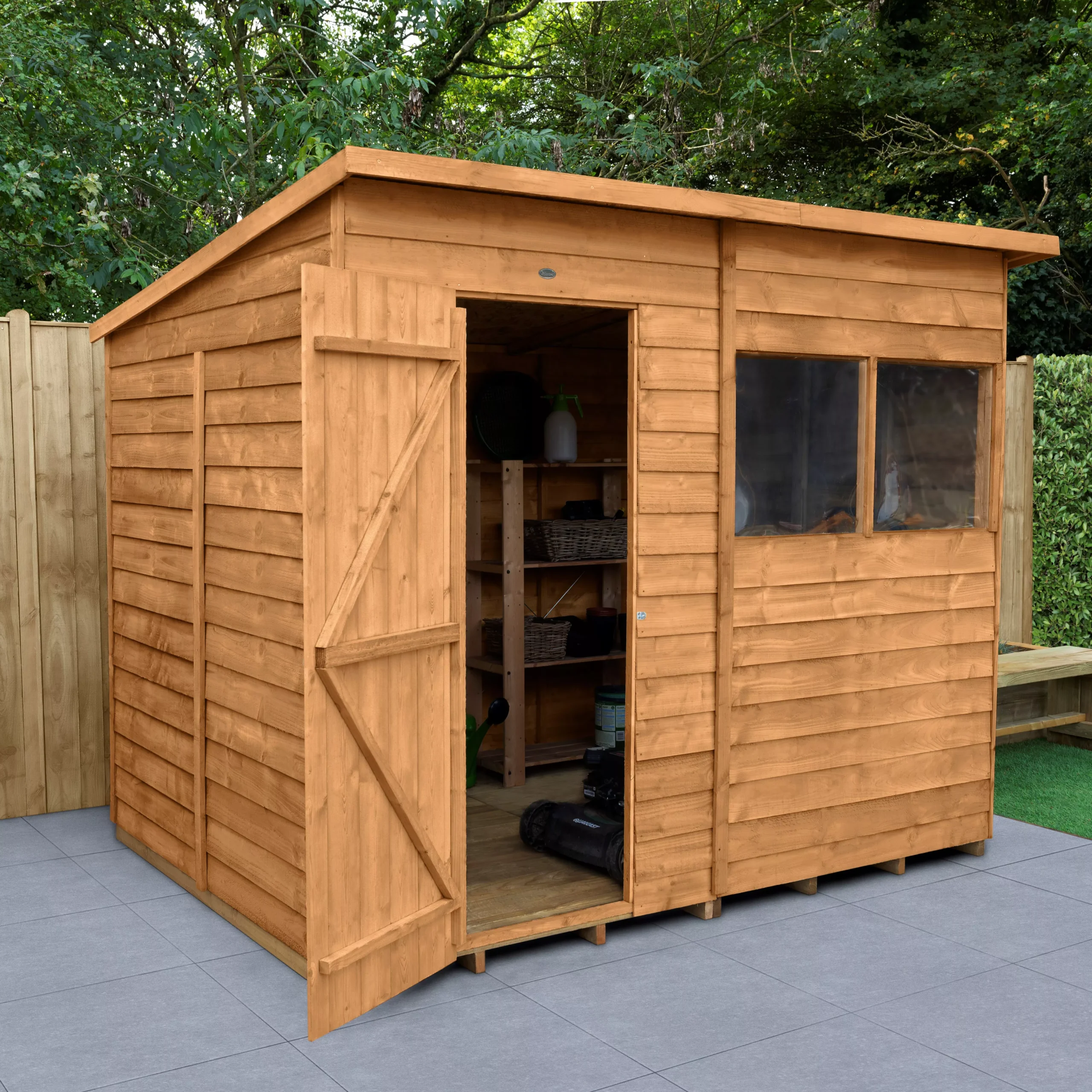 Forest Garden 8x6 Pent Dip Treated Overlap Wooden Shed With Floor - Assembly Service Included 1 Forest Garden 8x6 Pent Dip Treated Overlap Wooden Shed With Floor - Assembly Service Included