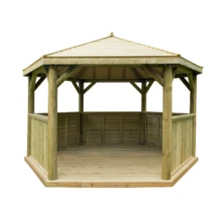 Forest Garden Hexagonal Gazebo With Timber Roof, (W)4.26m (D)3.69m -Garden Care Shop forest garden hexagonal gazebo with timber roof w 4 26m d 3 69m5013053163412 02c bq