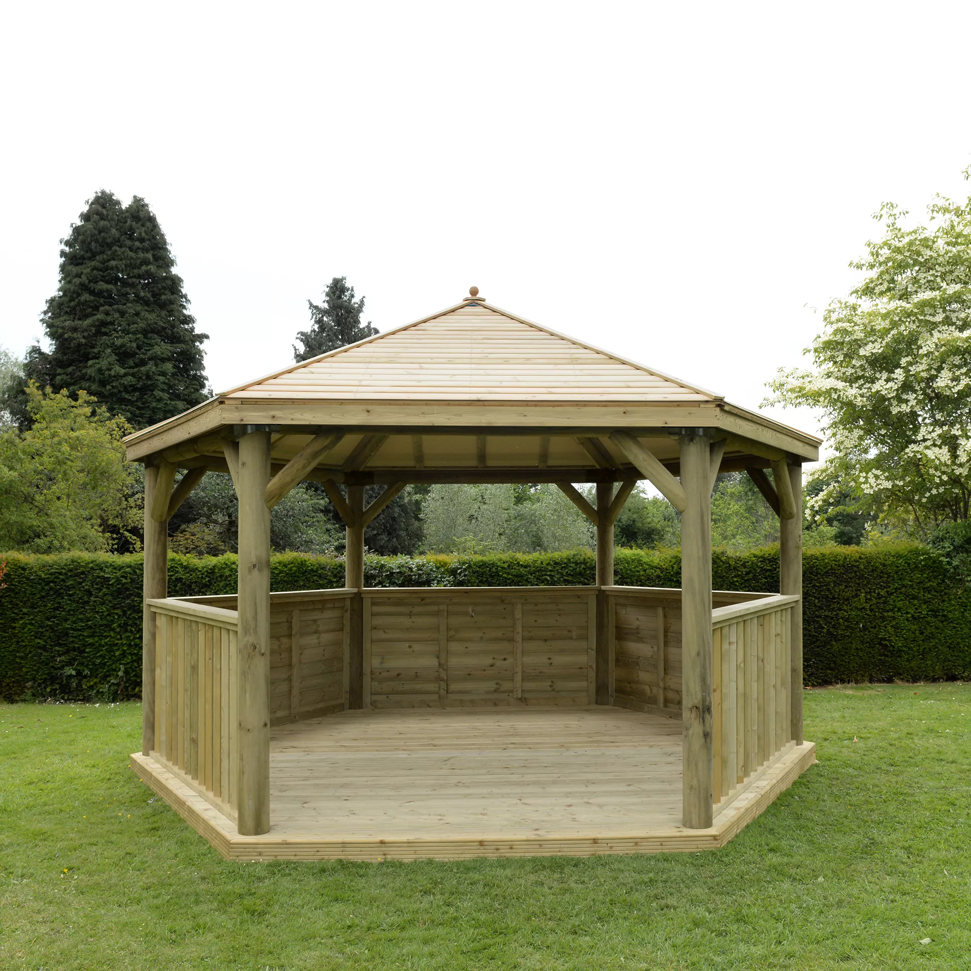 Forest Garden Hexagonal Gazebo With Timber Roof, (W)4.9m (D)4.24m 1 Forest Garden Hexagonal Gazebo With Timber Roof, (W)4.9m (D)4.24m