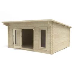 Forest Garden Mendip 5x4 Toughened Glass Pent Loglap Solid Wood Cabin With Double Door -Garden Care Shop forest garden mendip 5x4 toughened glass pent loglap solid wood cabin with double door5013053181461 04c bq