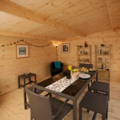 Forest Garden Mendip 5x4 Toughened Glass Pent Loglap Solid Wood Cabin With Double Door -Garden Care Shop forest garden mendip 5x4 toughened glass pent loglap solid wood cabin with double door5013053181461 36c bq