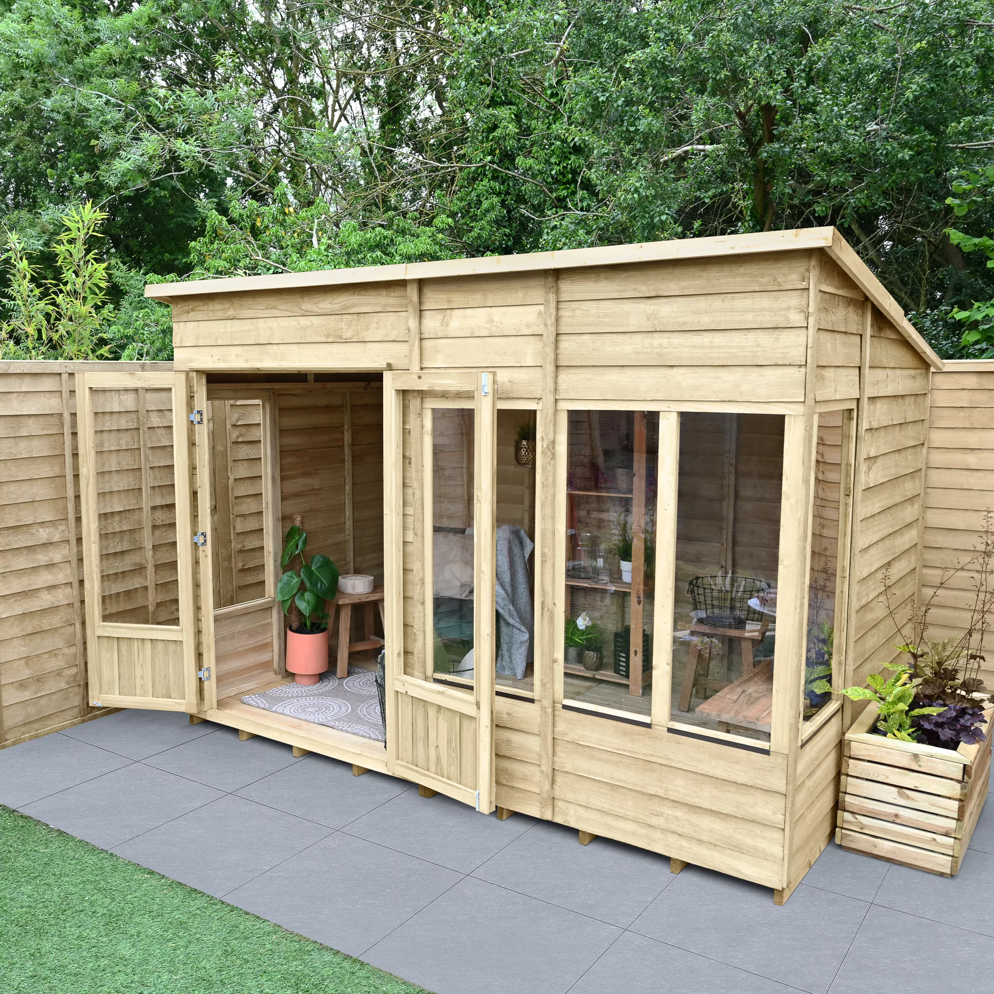 Forest Garden Oakley 10x6 Pent Overlap Solid Wood Summer House With Double Door (Base Included) - Assembly Service Included 4 Forest Garden Oakley 10x6 Pent Overlap Solid Wood Summer House With Double Door (Base Included) - Assembly Service Included - Image 4