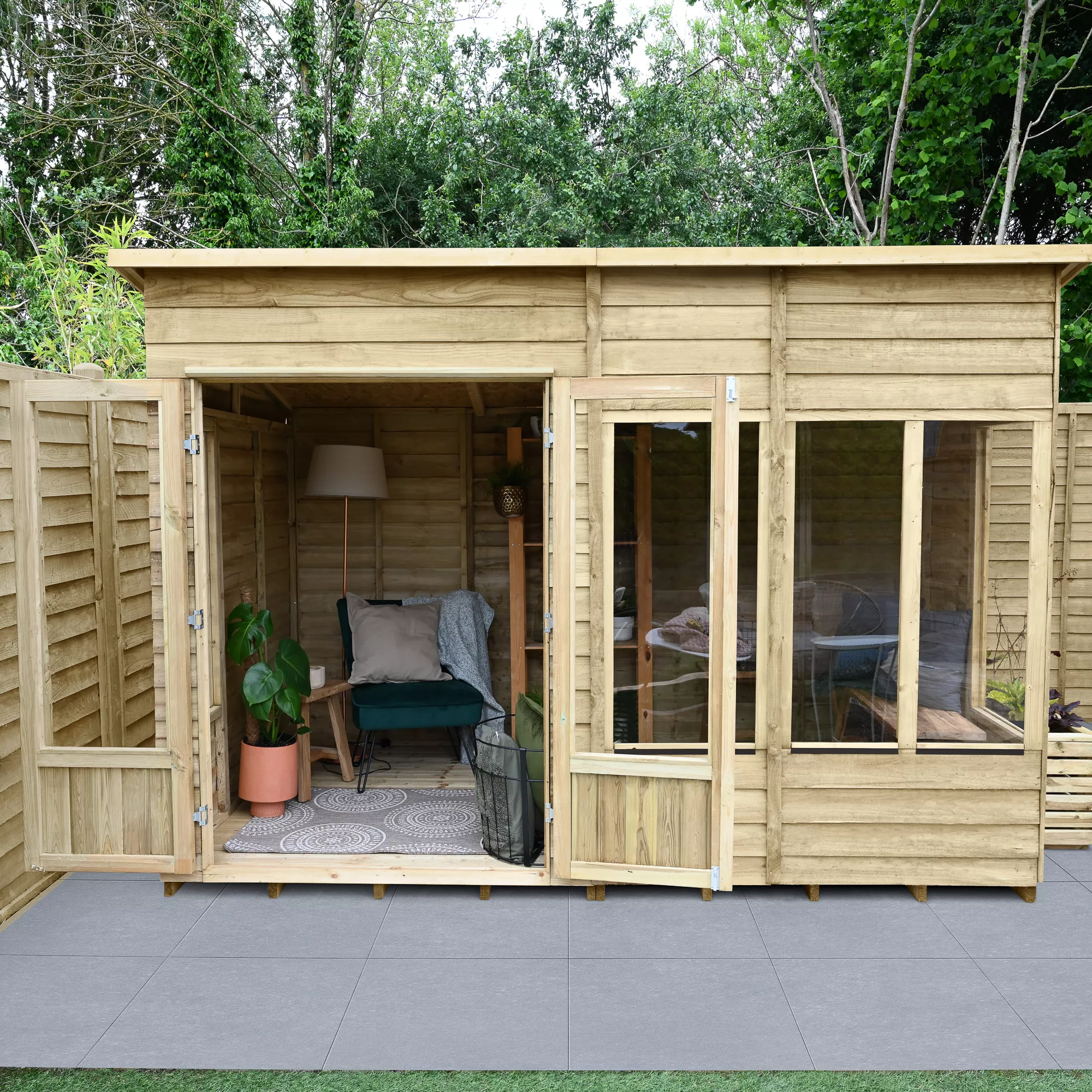 Forest Garden Oakley 10x6 Pent Overlap Solid Wood Summer House With Double Door 4 Forest Garden Oakley 10x6 Pent Overlap Solid Wood Summer House With Double Door - Image 4