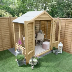 Forest Garden Oakley 6x4 Apex Overlap Solid Wood Summer House With Double Door (Base Included) -Garden Care Shop forest garden oakley 6x4 apex overlap solid wood summer house with double door base included 5013053188446 03i bq