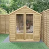 Forest Garden Oakley 6x4 Apex Overlap Solid Wood Summer House With Double Door (Base Included) - Assembly Service Included