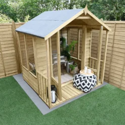Forest Garden Oakley 6x6 Apex Overlap Solid Wood Summer House With Double Door (Base Included) - Assembly Service Included -Garden Care Shop forest garden oakley 6x6 apex overlap solid wood summer house with double door base included assembly service included5013053188545 02i bq