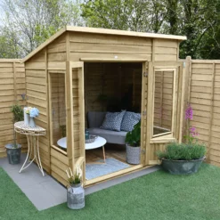 Forest Garden Oakley 7x5 Pent Overlap Solid Wood Summer House With Double Door - Assembly Service Included -Garden Care Shop forest garden oakley 7x5 pent overlap solid wood summer house with double door assembly service included5013053188514 02i bq