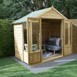 Forest Garden Oakley 8x6 Apex Overlap Solid Wood Summer House With Double Door - Assembly Service Included -Garden Care Shop forest garden oakley 8x6 apex overlap solid wood summer house with double door assembly service included5013053188583 03i bq