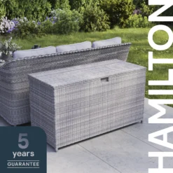GoodHome Hamilton Steeple Grey Rattan Effect Storage Box (W) 180cm X (D) 65cm -Garden Care Shop goodhome hamilton steeple grey rattan effect storage box w 180cm x d 65cm5059340677415 41i EN