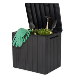 Keter City Box Graphite Wood Effect Flat Garden Storage 113L -Garden Care Shop keter city box graphite wood effect flat garden storage 113l7290112631459 02c bq
