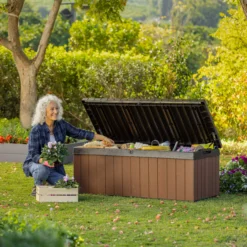 Keter Darwin Wood Effect 5x2 Garden Storage Bench Box 380L -Garden Care Shop keter darwin wood effect 5x2 garden storage bench box 380l7290112636225 01i bq