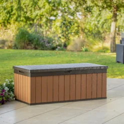 Keter Darwin Wood Effect 5x2 Garden Storage Bench Box 380L -Garden Care Shop keter darwin wood effect 5x2 garden storage bench box 380l7290112636225 03i bq