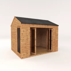 Mercia 10x8 Reverse Apex Tongue & Groove Summer House With Bi-fold Door -Garden Care Shop mercia 10x8 reverse apex tongue groove summer house with bi fold door5029442089737 03c bq