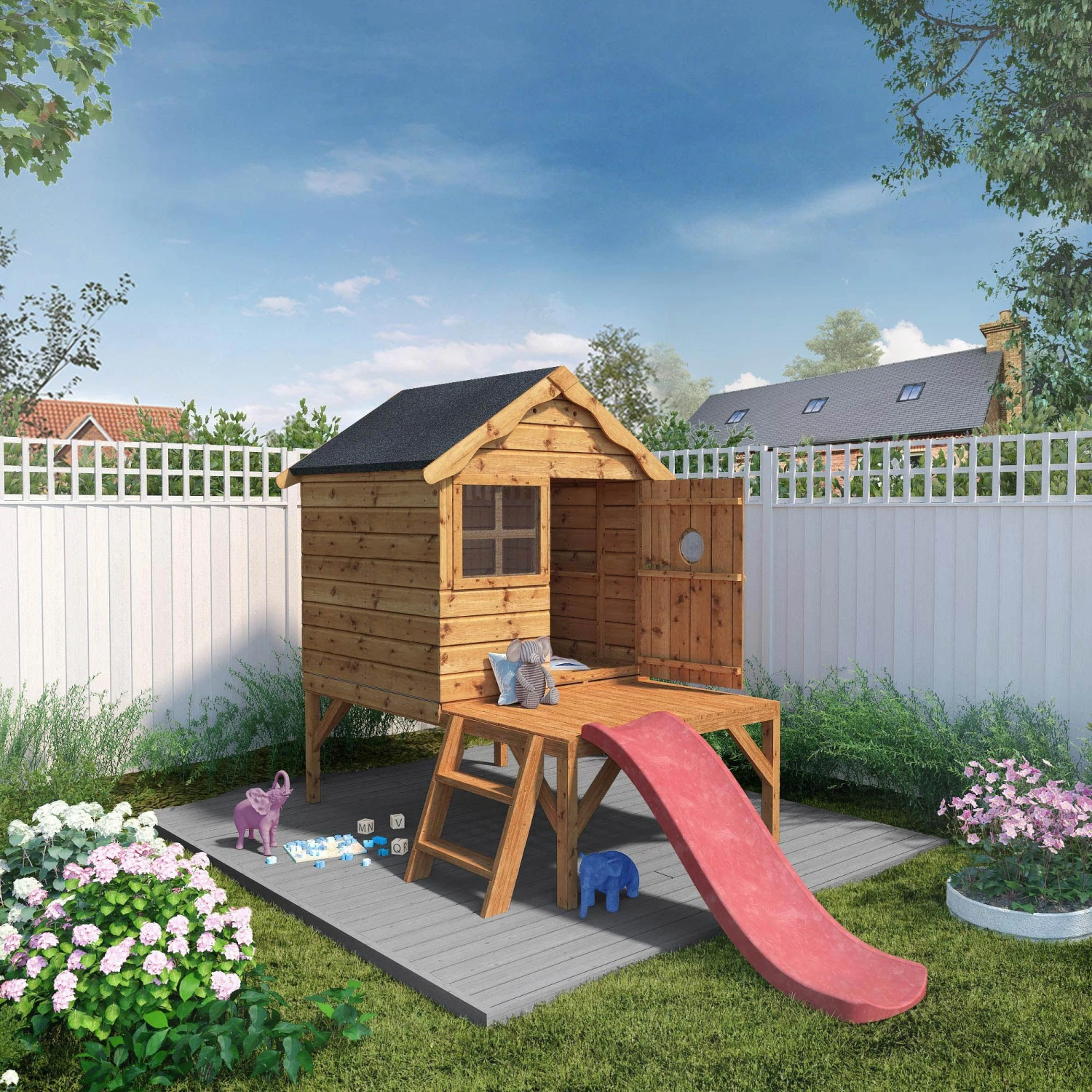 Mercia 8x10 Snug Apex Shiplap Tower Slide Playhouse 2 Mercia 8x10 Snug Apex Shiplap Tower Slide Playhouse - Image 2
