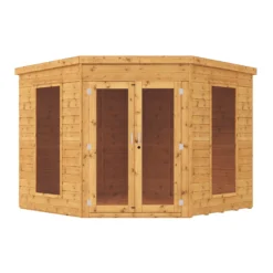 Mercia Corner 8x8 Ft Flat Shiplap Wooden Summer House With Double Door -Garden Care Shop mercia corner 8x8 ft flat shiplap wooden summer house with double door5029442076553 02c