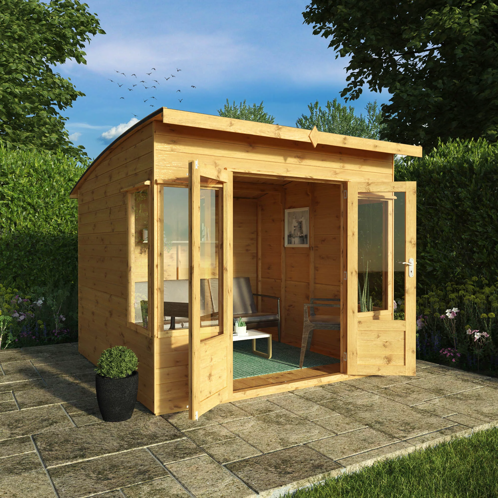 Mercia Helios 8x8 Ft Curved Shiplap Wooden Summer House With Double Door 1 Mercia Helios 8x8 Ft Curved Shiplap Wooden Summer House With Double Door
