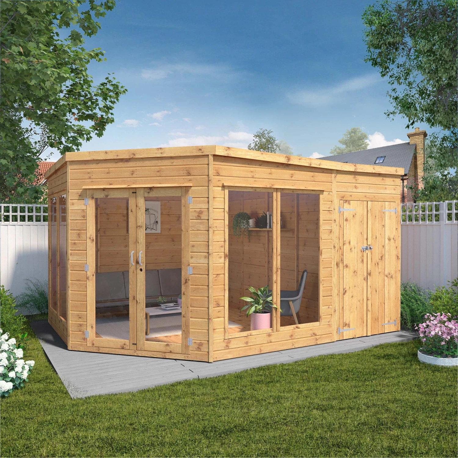Mercia Summer House 13x9 Ft Pent Shiplap Solid Wood Summer House With Double Door 1 Mercia Summer House 13x9 Ft Pent Shiplap Solid Wood Summer House With Double Door