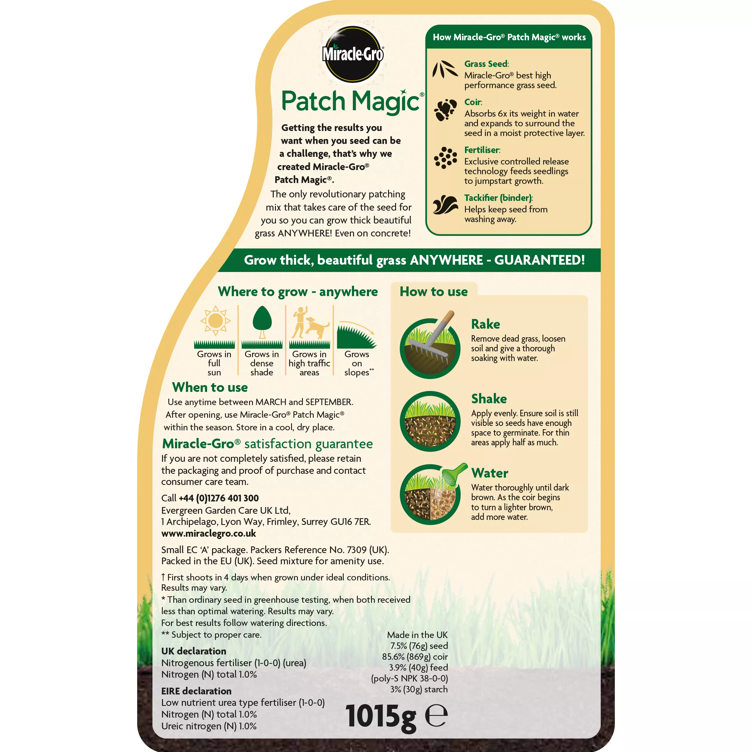 Miracle-Gro Patch Magic Lawn Patch Repairer 13m² 1L 1kg 2 Miracle-Gro Patch Magic Lawn Patch Repairer 13m² 1L 1kg - Image 2