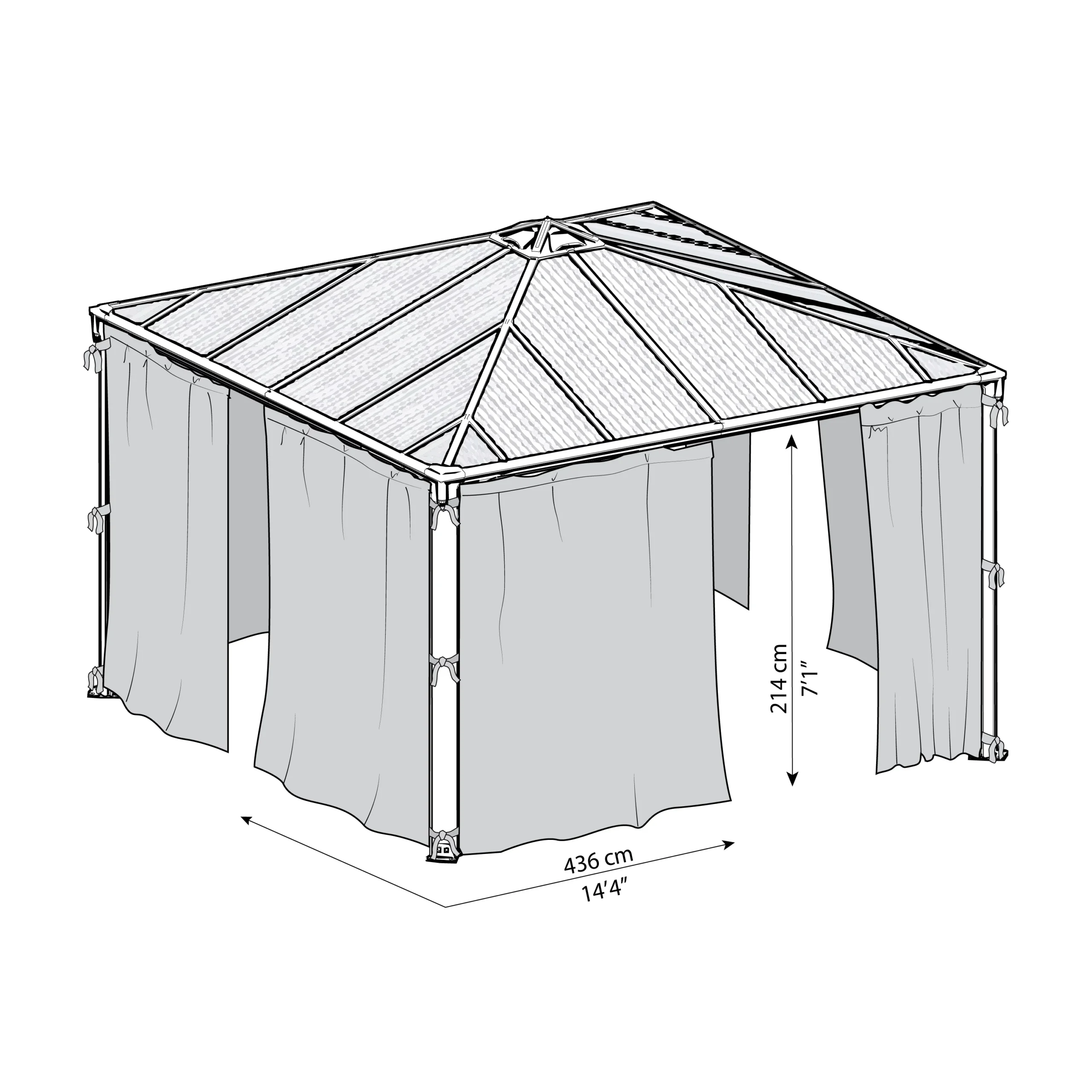 Palram - Canopia 4K Series Grey Polyester (PES) Gazebo Curtain, Pack Of 4 (L)2170mm (W)4360mm 4 Palram - Canopia 4K Series Grey Polyester (PES) Gazebo Curtain, Pack Of 4 (L)2170mm (W)4360mm - Image 4