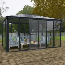Palram - Canopia Ledro Grey Rectangular Gazebo, (W)4.3m (D)2.96m - Assembly Required -Garden Care Shop palram canopia ledro grey rectangular gazebo w 4 3m d 2 96m assembly required7290108139648 01i bq