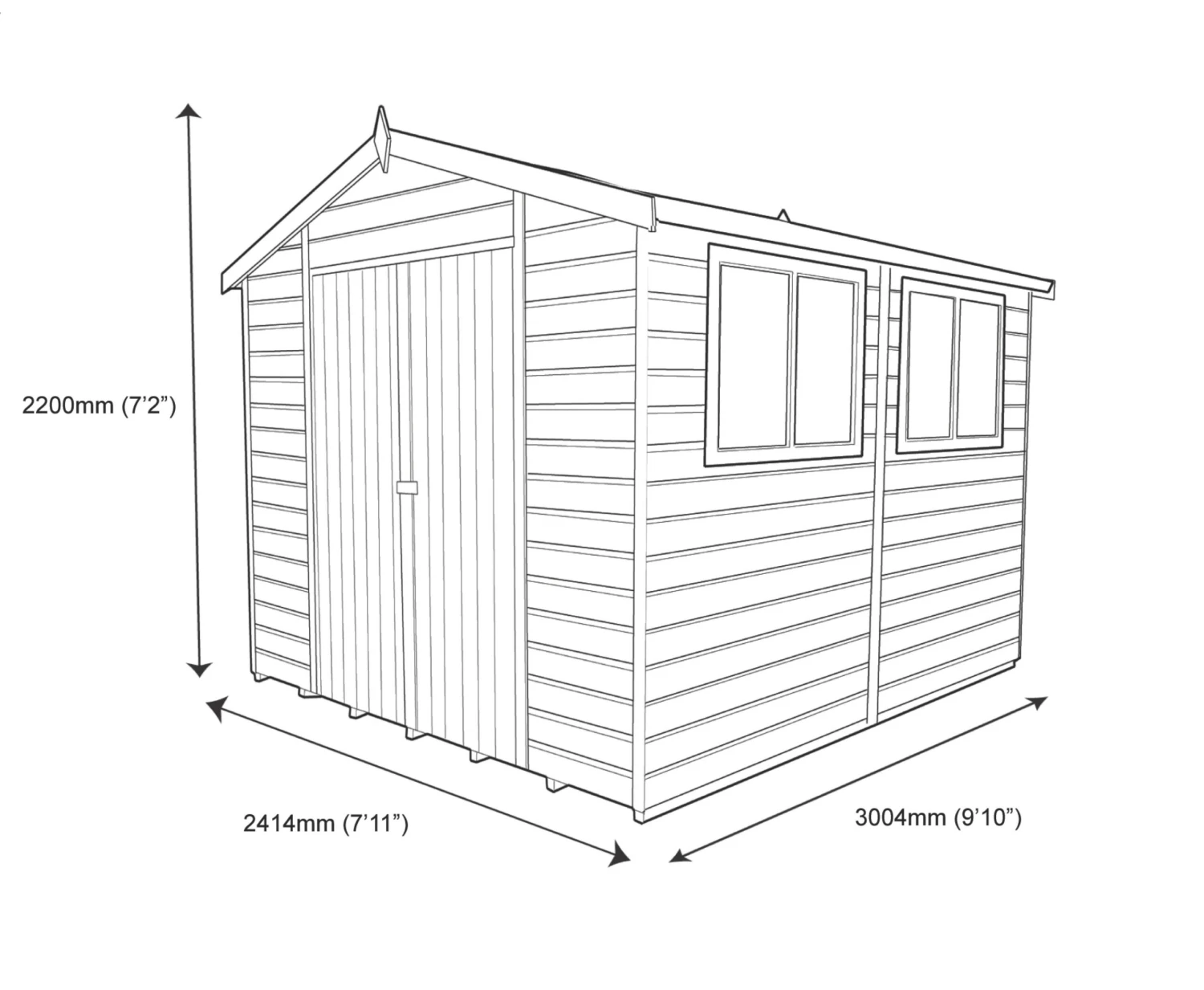 Shire Atlas 10x8 Ft Apex Shiplap Wooden 2 Door 2 Windows Shed With Floor 9 Shire Atlas 10x8 Ft Apex Shiplap Wooden 2 Door 2 Windows Shed With Floor - Image 9