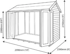 Shire Blenheim 10x8 Glass Bi-fold Door Apex Shiplap Wooden Summer House - Base Not Included -Garden Care Shop shire blenheim 10x8 glass bi fold door apex shiplap wooden summer house base not included5019804225491 02t