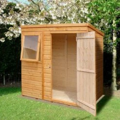 Shire Caldey 6x4 Ft Pent Shiplap Wooden Shed With Floor (Base Included) -Garden Care Shop shire caldey 6x4 ft pent shiplap wooden shed with floor base included 5019804665433 01i bq