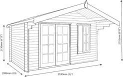Shire Cannock 12x10 Toughened Glass Apex Tongue & Groove Wooden Cabin - Base Not Included -Garden Care Shop shire cannock 12x10 toughened glass apex tongue groove wooden cabin base not included5019804312108 03t