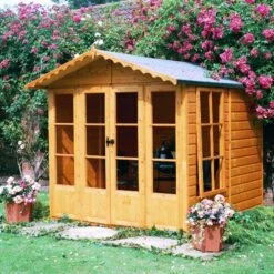 Shire Kensington 7x7 Toughened Glass Apex Shiplap Wooden Summer House - Base Not Included -Garden Care Shop shire kensington 7x7 toughened glass apex shiplap wooden summer house base not included5019804111183 01i