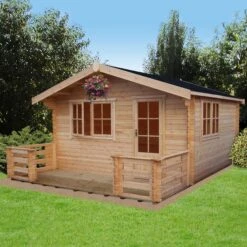 Shire Kinver 14x14 Apex Tongue & Groove Wooden Cabin - Base Not Included -Garden Care Shop shire kinver 14x14 apex tongue groove wooden cabin base not included5019804111428 01i