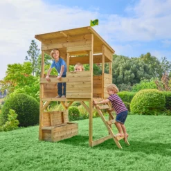 TP Toys 8x7 Tree Top Timber Tower Slide Playhouse Assembly Required -Garden Care Shop tp toys 8x7 tree top timber tower slide playhouse assembly required5021854803543 01i bq