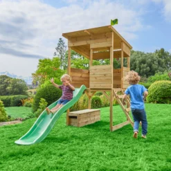 TP Toys 8x7 Tree Top Timber Tower Slide Playhouse Assembly Required -Garden Care Shop tp toys 8x7 tree top timber tower slide playhouse assembly required5021854803543 04i bq