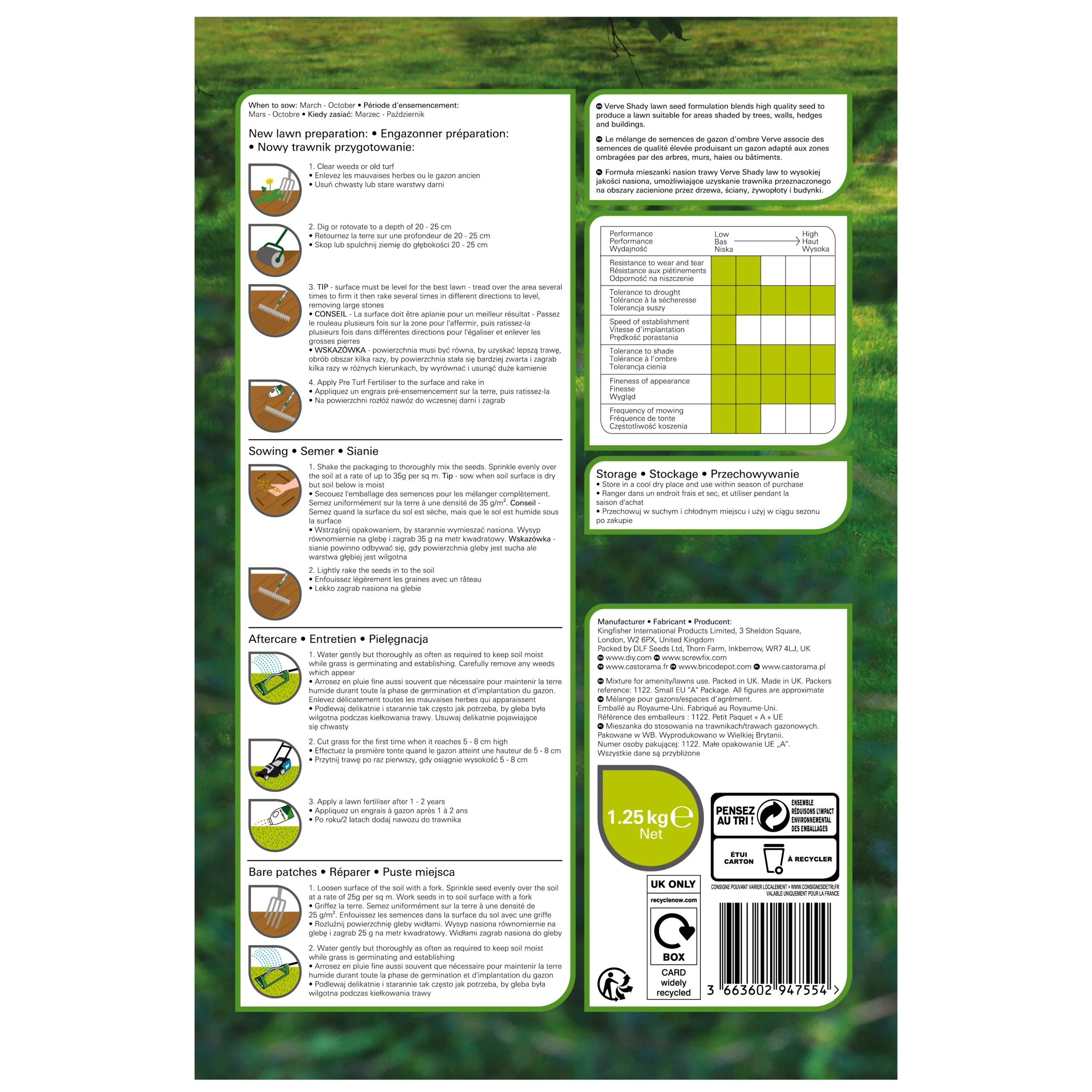 Verve Shady Grass Seeds, 1.25kg 2 Verve Shady Grass Seeds, 1.25kg - Image 2